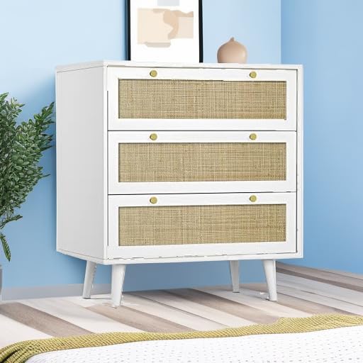 White Dresser for Bedroom with 3 Drawers, Modern Wood 3 Drawer Dresser