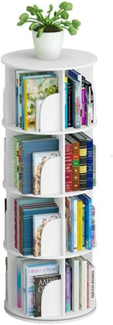 & Design 4 Tier 360° Rotating Stackable Shelves Bookshelf Organizer (White)