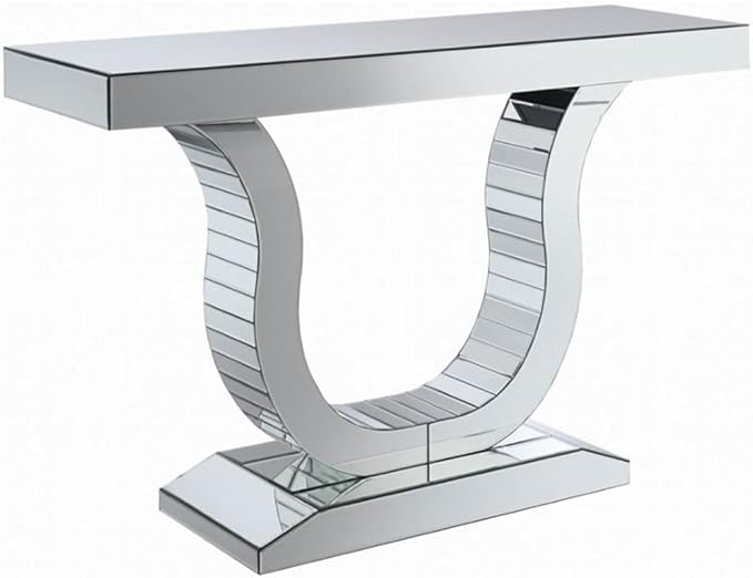 930010 Contemporary U Shaped Base Console Table with Mirrored Panels