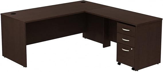 Series C 72W L Shaped Desk with 48W Return and Mobile File Cabinet in Mocha Cherry