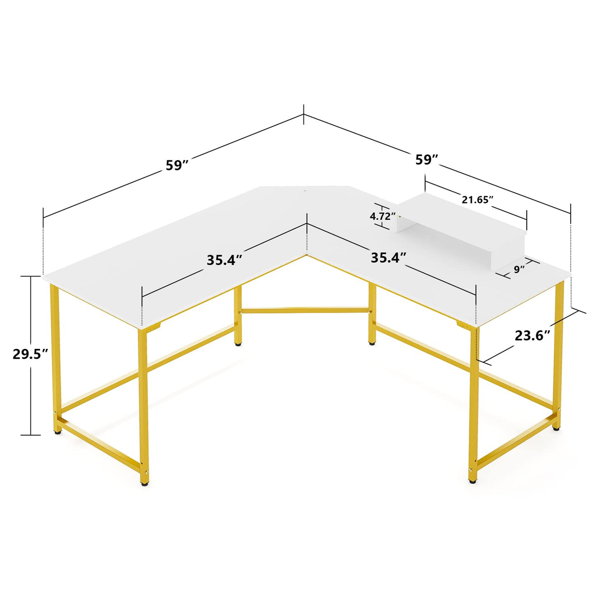 59" L Shaped Desk Corner Computer Desk Gaming Table with Monitor Stand Workstation