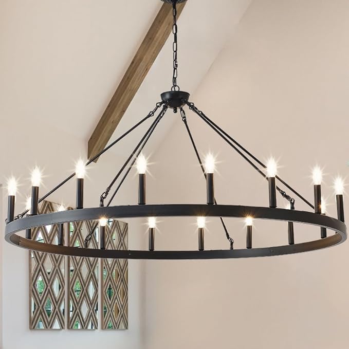 Black Wagon Wheel Chandelier 40 inch,20-Light Farmhouse Wagon Wheel Chandeliers