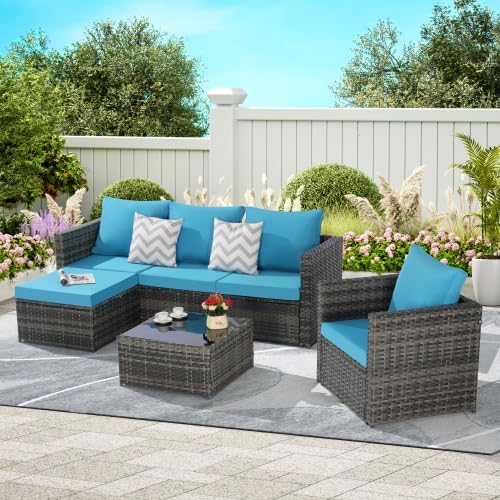3-Piece Outdoor Patio Furniture Set, L-Shaped Wicker Sectional Sofa