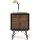 Black Matte and Walnut Ry 2 Drawer Nightstand