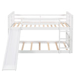 Montessori Floor Bunk Bed Twin Over Twin, Twin Bunk Bed with Slide and Ladder