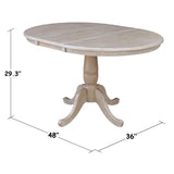 International Concepts 36" Round Top Pedestal Table with 12" Leaf-28.9" H-Dining Height, Washed Gray Taupe