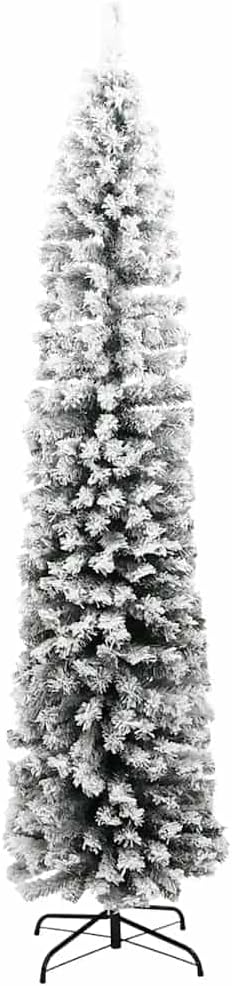 Slim Artificial 7ft Christmas Tree with Flocked Snow - Green PVC Indoor and Outdoor