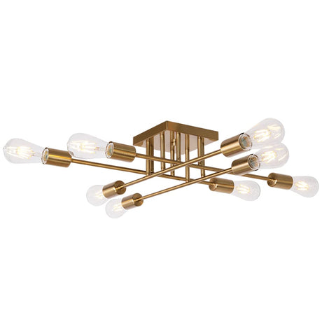 Modern Ceiling Light Brushed Brass 8 Light Mid Century Sputnik Chandelier Semi Flush