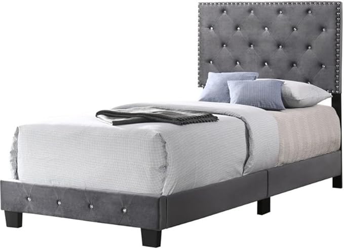 Suffolk Velvet Upholstered Twin Bed in Gray
