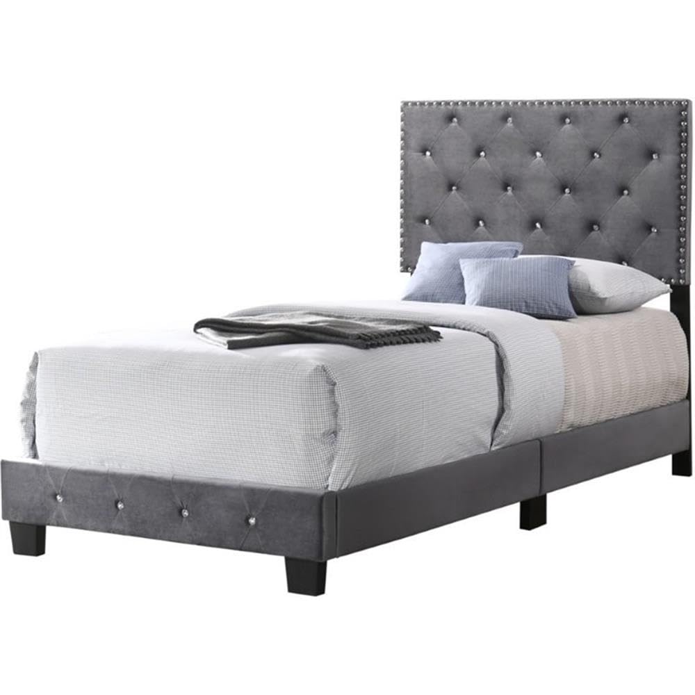 Suffolk Velvet Upholstered Twin Bed in Gray