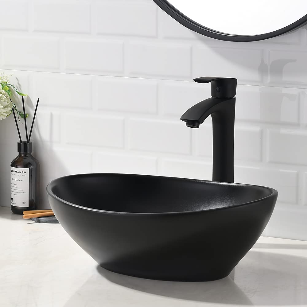 Sink with Faucet and Drain Combo-VASOYO 16x13 Matte Black Bathroom