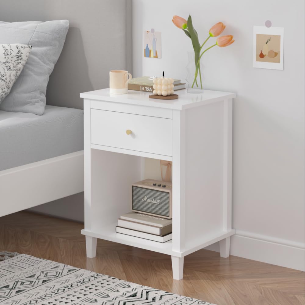 Kids Nightstand, Modern Toddler Nightstand with One Drawer & Open Shelf
