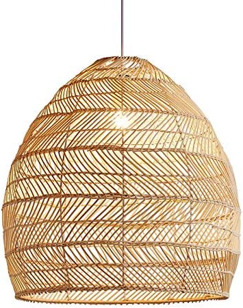 Ceiling Pendant Light, Curved Bamboo Semi Flush Light 1 Bulb Beige Ceiling Suspension