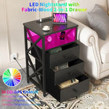 LED Nightstand with Charging Station, Tall Dresser for Bedroom with LED Light