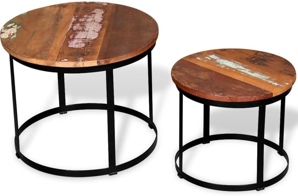 Two Piece Coffee Table Set Round Rough Mango Wood/Solid Reclaimed Wood