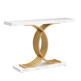 Tribesigns Gold Entryway Table, Modern 39-Inch Console/Accent Table with Geometric Metal Legs, Faux Marble Narrow Wood Sofa Table, Foyer Table for Entrance, Living Room (Gold & White)