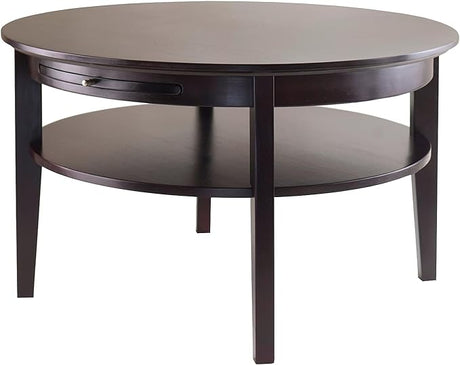 18-inch Wood Amelia Round Coffee Table With Pull Out Tray,