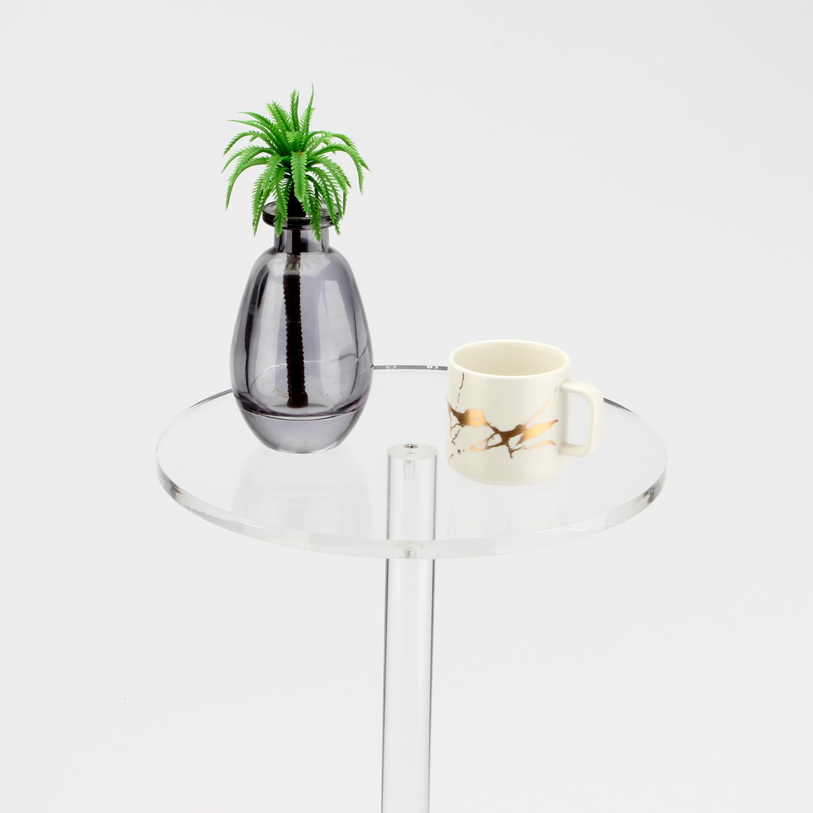 Acrylic Drink End Table, Clear Drink Table for Small Spaces with Anti-Slip Pads