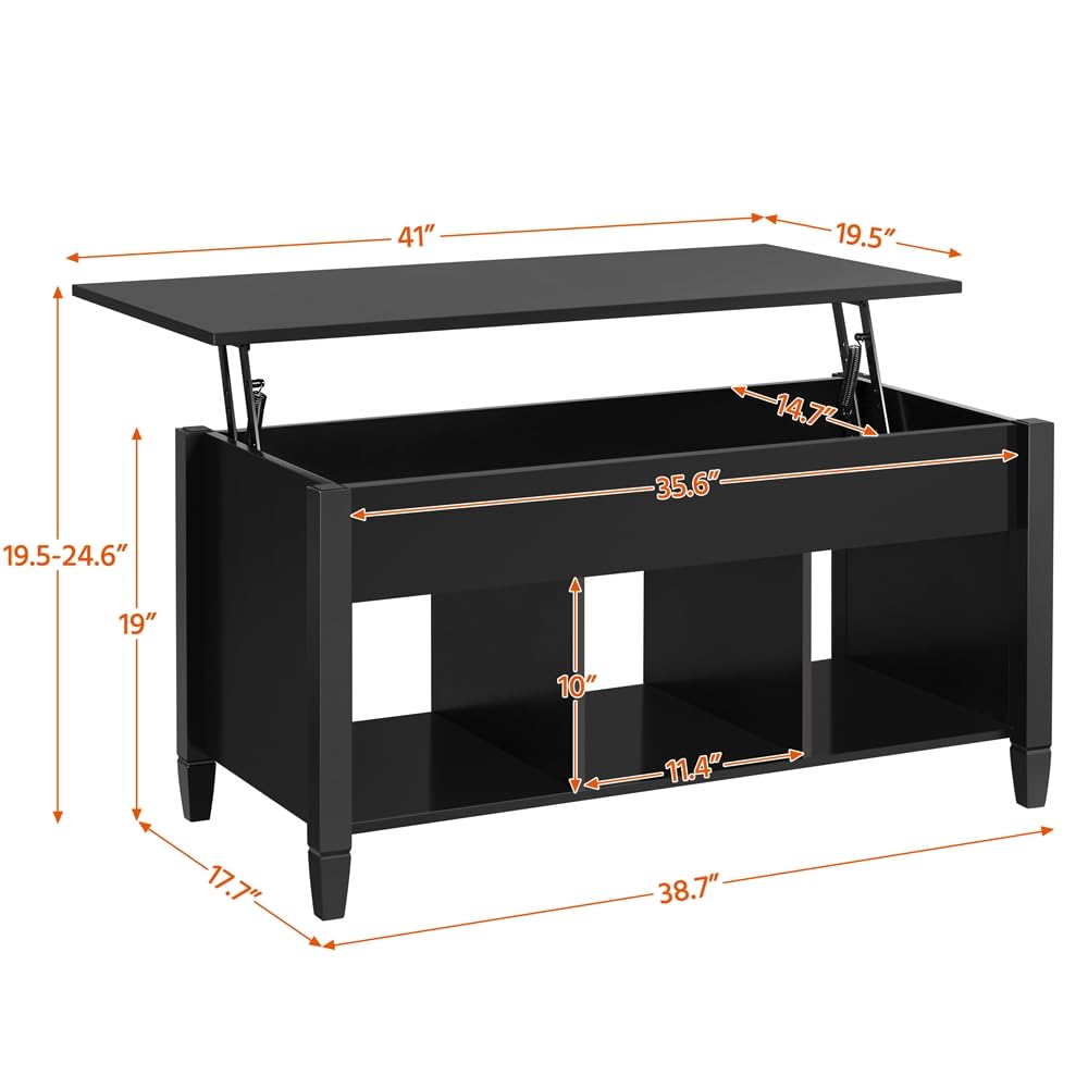 Coffee Table, Lift Top Coffee Table w/Hidden Storage Compartment & Lower 3 Cube Open