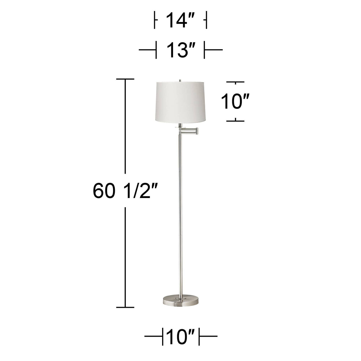 Modern Swing Arm Floor Lamp Standing 60 1/2" Tall Brushed Nickel Silver Adjustable