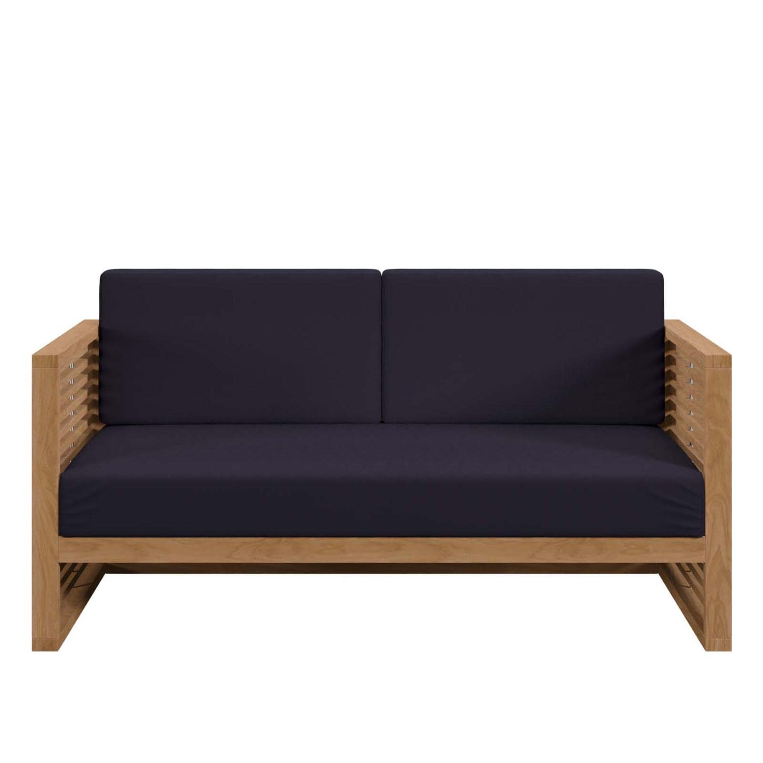 Carlsbad Modern Teak Wood/Fabric Patio Loveseat in Navy/Natural