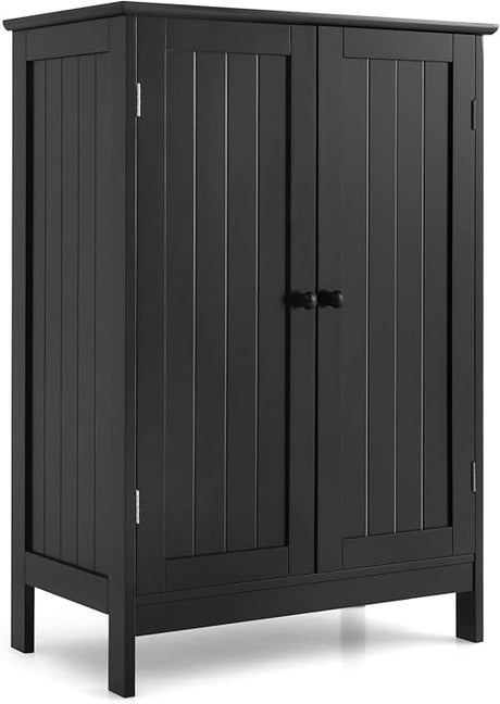 Bathroom Floor Cabinet, Freestanding Storage Cabinet with Double Doors and Shelf,