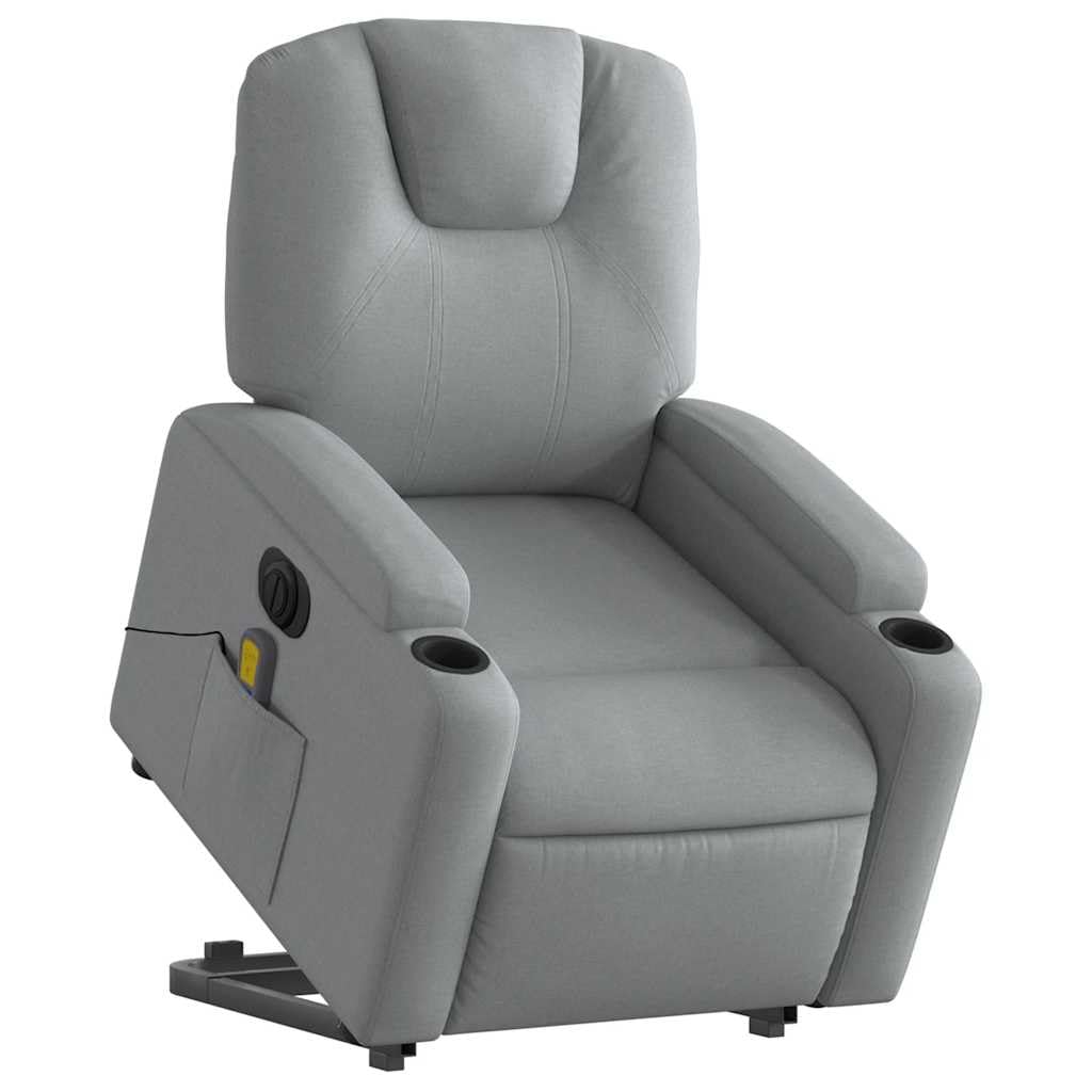 Electric Lift Massage Recliner Chair - Light Gray Fabric, Power Lift-Up & Reclining, 6-Point