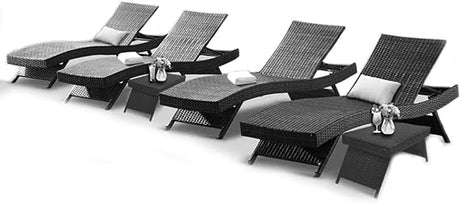 79'' Long Reclining Chaise Lounge Set (Set of 2),Outdoor Wicker Chair