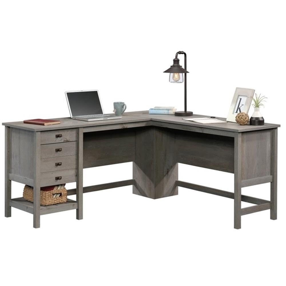 Cottage Road Engineered Wood L-Shaped Computer Desk in Mystic Oak