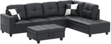 3 Piece Living Room Furniture Sets, L-Shaped Sectional Sofa with Storage Ottoman