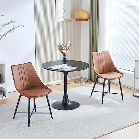 Modern Dining Chairs Set of 2, Faux Leather Armless Side Chairs with Metal Legs,