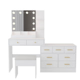 31.5in Large Makeup Vanity with Charging Station Dressing Table with Mirror and 10 LED Light Bulbs Vanity Desk Set