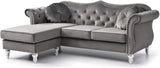Transitional Velvet Back Tufted Sofa Chaise in Pink