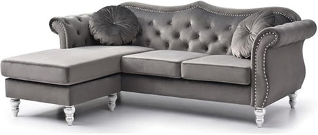 Transitional Velvet Back Tufted Sofa Chaise in Pink