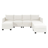 Elizabeth Modular Sectional Sofa Linen U Shaped Couch with Ottomans Convertible Sectional Couch 7-Seater Sofa with Storage Seat, L- Shaped Sectional Sofa - White Down