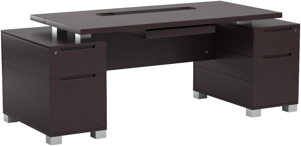 Furniture 79" Modern Ford Executive Desk with Filing Cabinets - Dark Wood