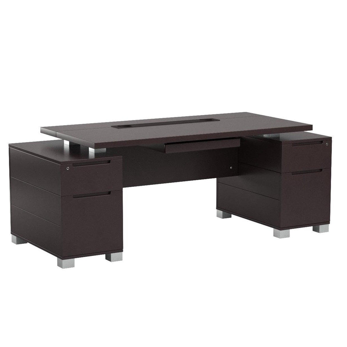 Furniture 79" Modern Ford Executive Desk with Filing Cabinets - Dark Wood