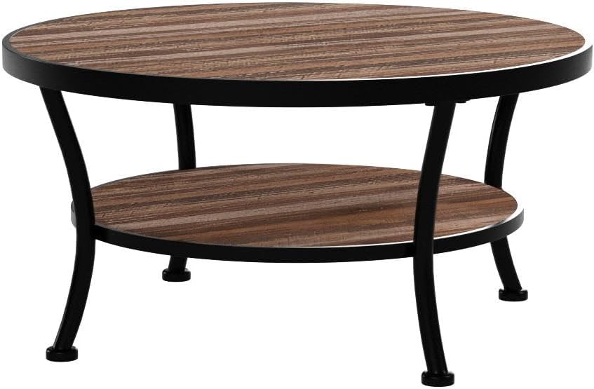 Farmhouse Coffee Table, 2 Tier Round Coffee Table with Storage, Living Room Coffee Table