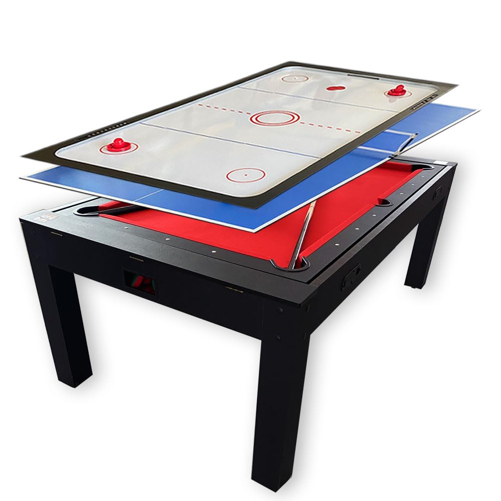 7 FT Multi Games Pool Table Red Air Hockey + Table Tennis + Table Top – Strike