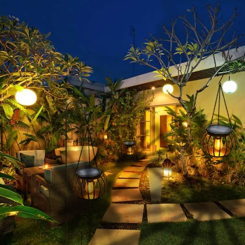 Solar Outdoor Lights Upgraded Hanging Solar Lantern Metal Solar Lights Outdoor Waterproof Lanterns Decorative Outdoor Lights Solar Powered Tree Lantern for Garden Yard Patio Pathway, 2 Pack