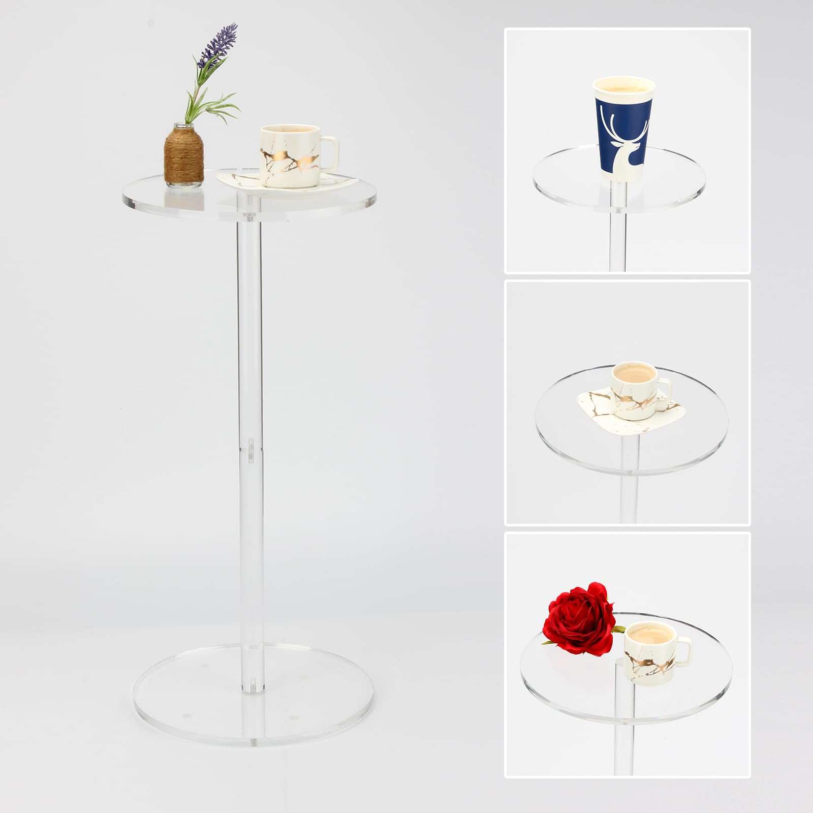 Acrylic Drink End Table, Clear Drink Table for Small Spaces with Anti-Slip Pads