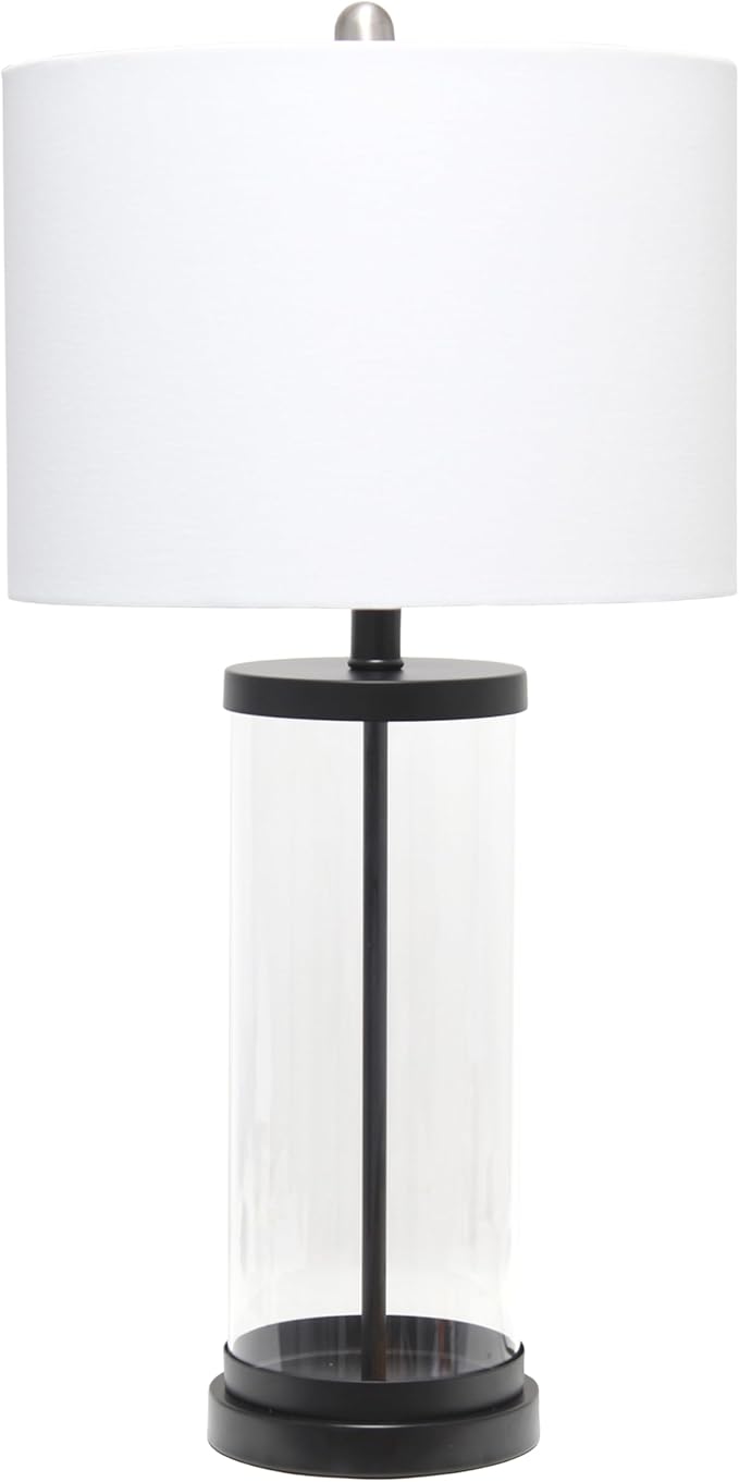 LT3323-BLK Modern Coastal Style Enclosed Clear Glass Metal Table Lamp, Black