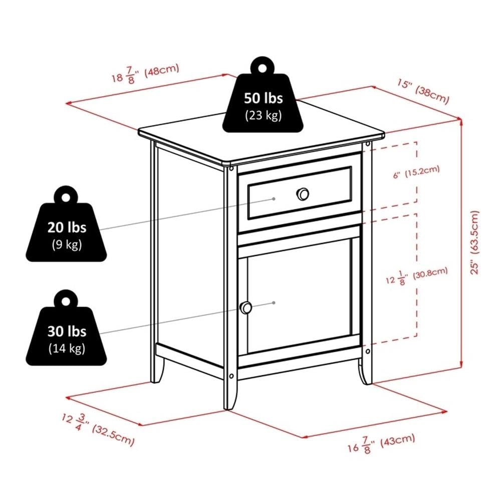 Modern 1 Drawer Wooden End Table Nightstand with Cabinet in Espresso