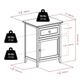 Modern 1 Drawer Wooden End Table Nightstand with Cabinet in Espresso