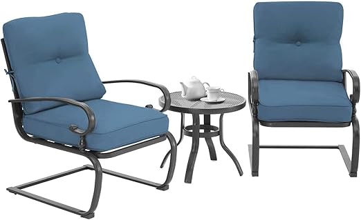 3-Piece Outdoor Patio Bistro Set， Spring Motion Chairs and Bistro Round Table Set
