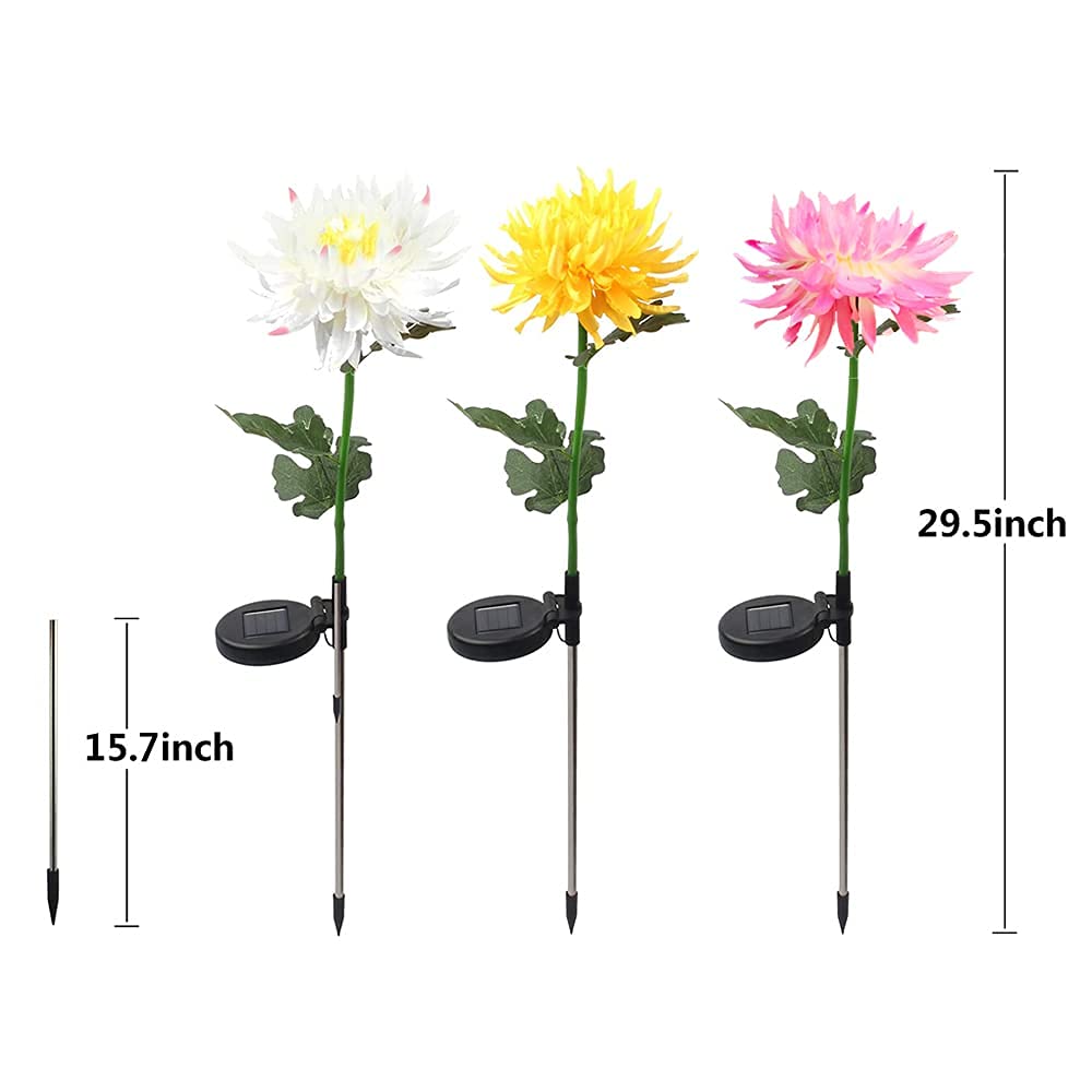 Outdoor Solar Garden Stake Lights, 3 Pack Chrysanthemum Flower