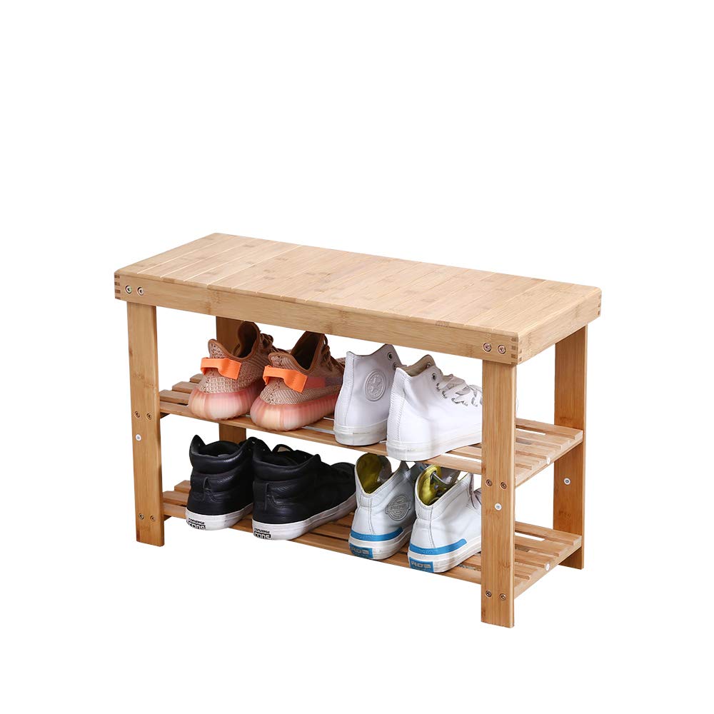 Bench 3 Tier Entryway Seat Shoe Organizer Storage Shelf