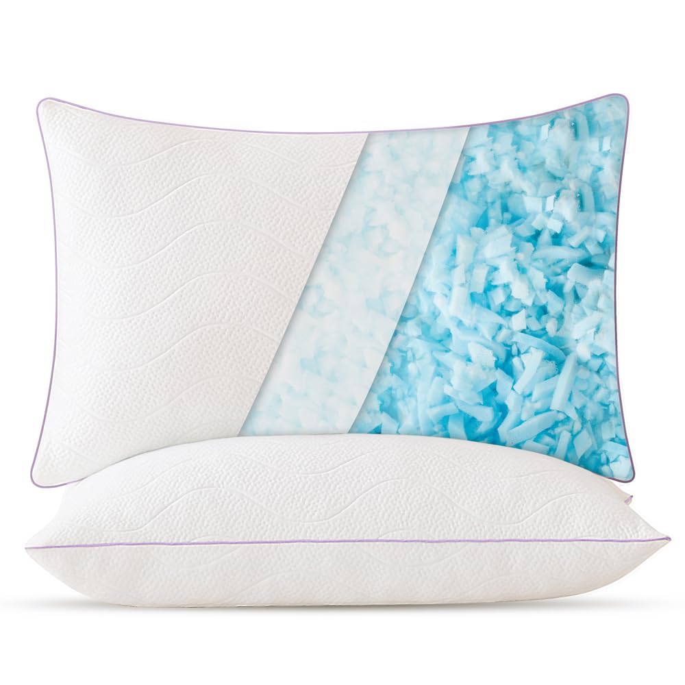 Pillows Queen Size Set of 2 - Cooling Shredded Memory Foam Pillows, Medium Firm Adjustable Bed