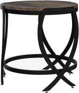 Industrial Round End Table with Storage Shelf, 2-Tier Side Table for Living Room