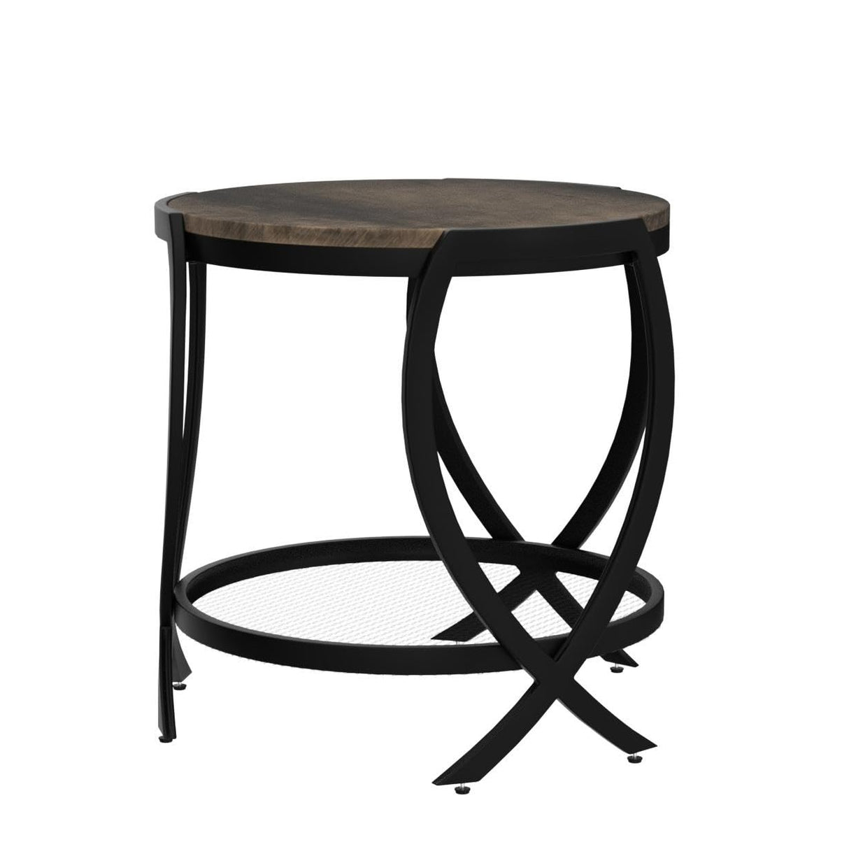 Industrial Round End Table with Storage Shelf, 2-Tier Side Table for Living Room